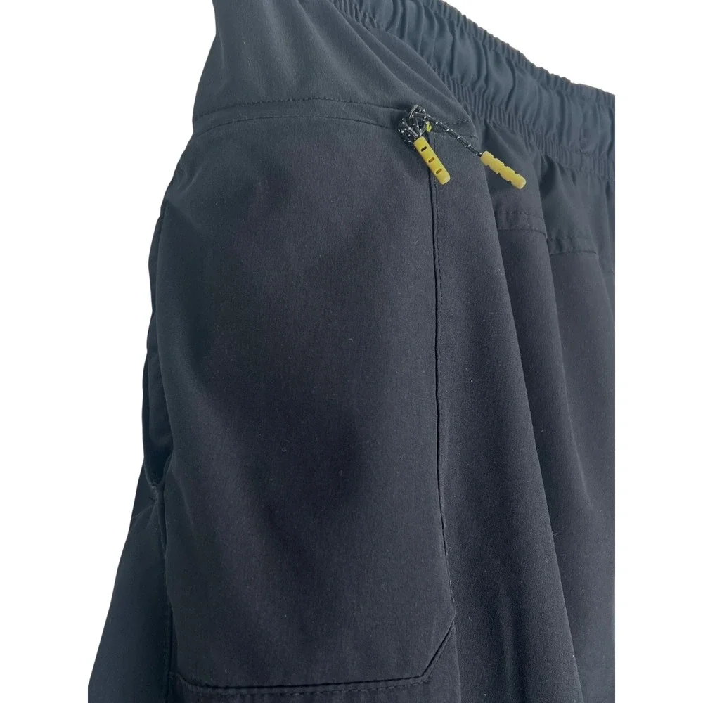 Unipro Mens Quick Dry Athletic Shorts Black Neon Yellow Drawstring Size L